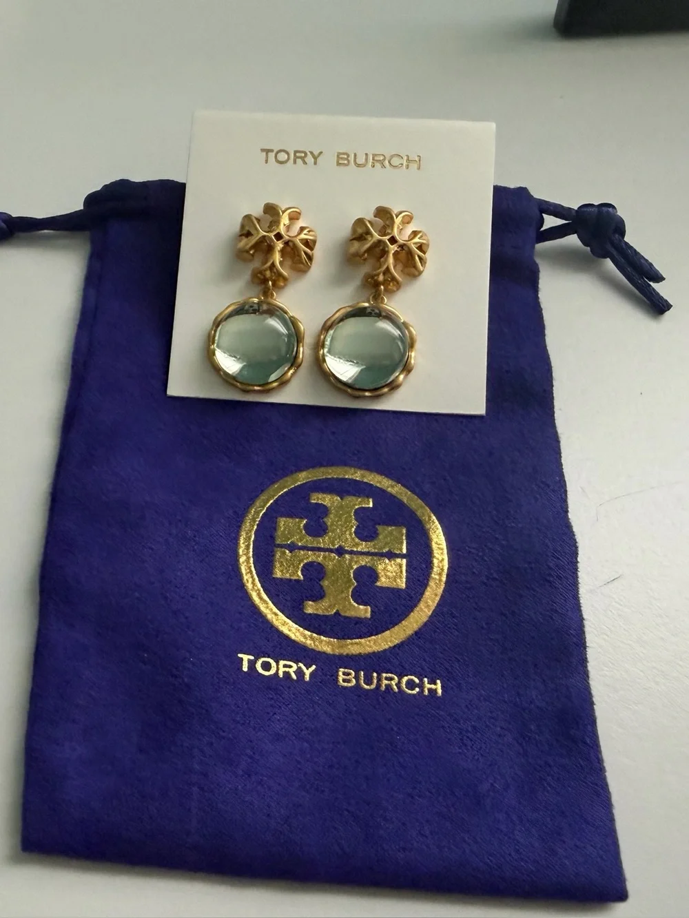 Tory Burch Roxanne Light Green Glass Drop Earrings